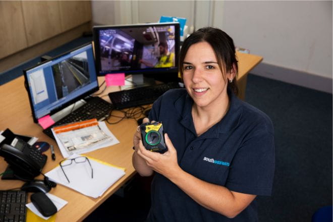 Train performance intern working at a desk