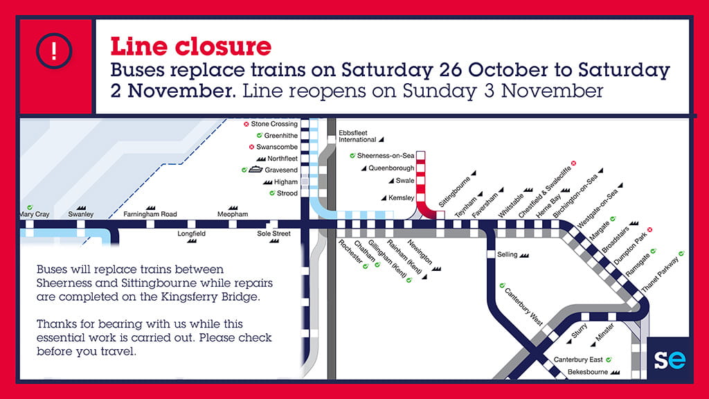 Sheerness line closure Saturday 26 October to Saturday 2 November